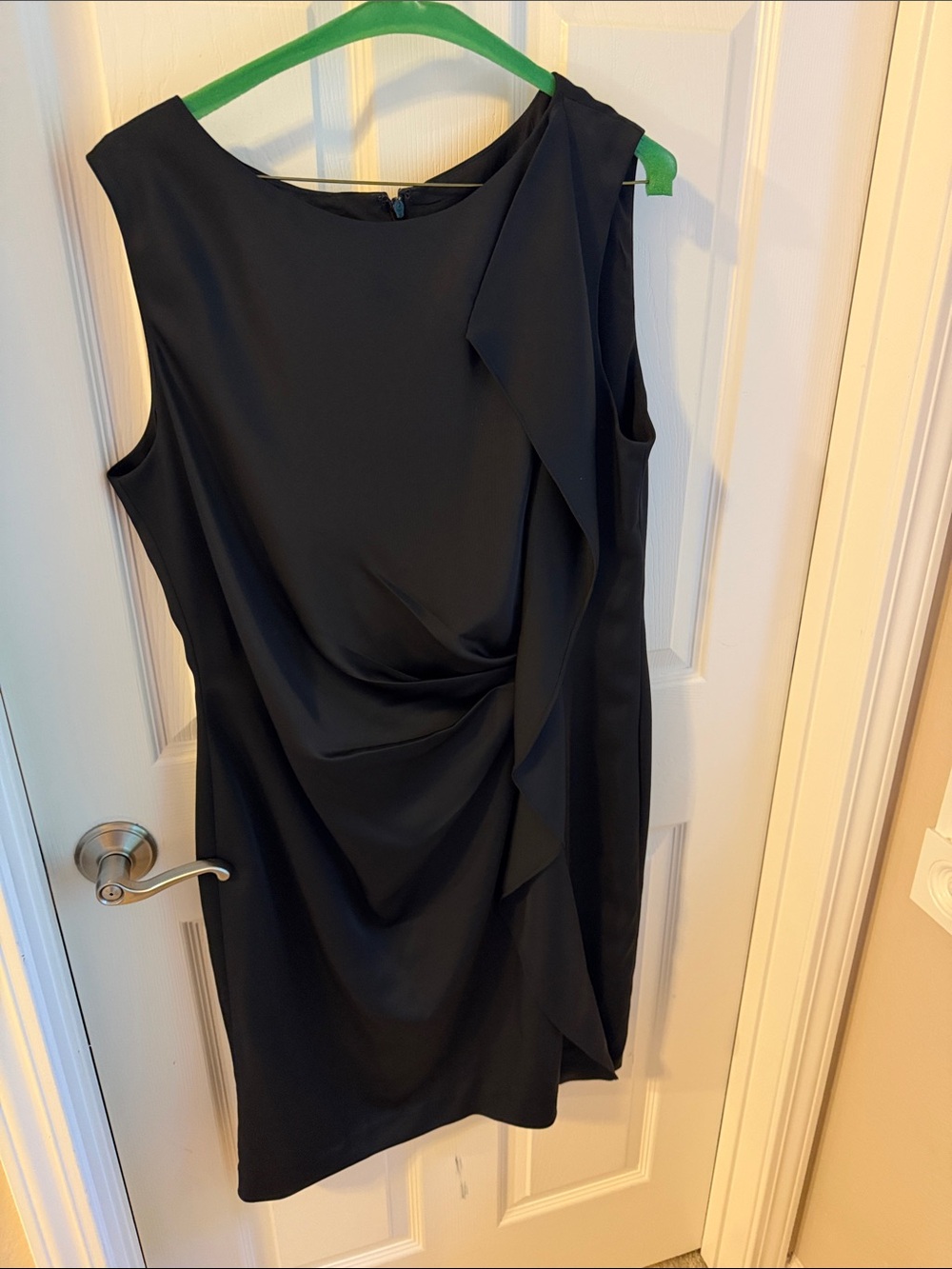 Jones New York Black Sleeveless Draped Mini Dress with Side Ruffle